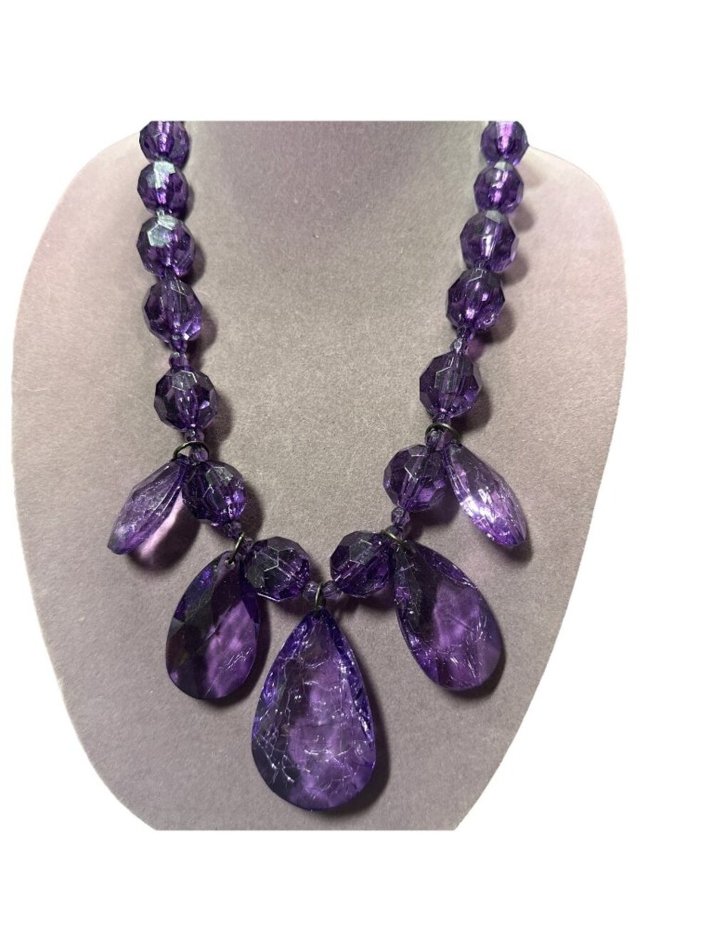 Joan Rivers Faceted Purple Color Glass Bead Necklace 20" Signed
